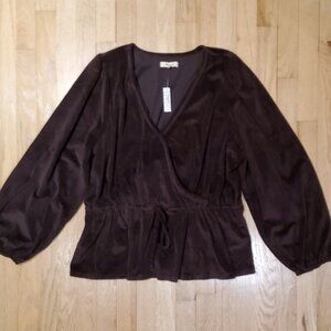NWT Corduroy Tie-front-Faux-Wrap Top Size 2X